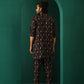 trueBrowns Men's Black Tonal Ikat Muslin Silk Printed Co-ord Set - Swadesiicart