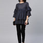 Ahalyaa Women Navy Blue & Golden Polka Dots Print Tiered Beautiful Tunic | Swadesiicart