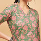 InWeave Women's Green Pink Floral Angrakha Straight Kurta - Swadesiicart