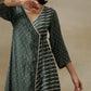 trueBrowns Dark Green Bandhani Printed Silk Angrakha Kurta Pant Set | Swadesiicart