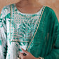 InWeave Women's White Teal Lurex Leaf Print Patch Gota Kurta Set W Teal Dupatta - Swadesiicart