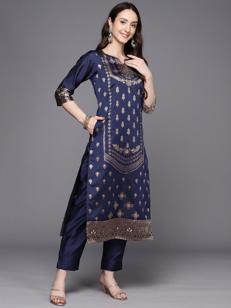 Ahalyaa Unstitched Navy Blue Dress Material | Swadesiicart