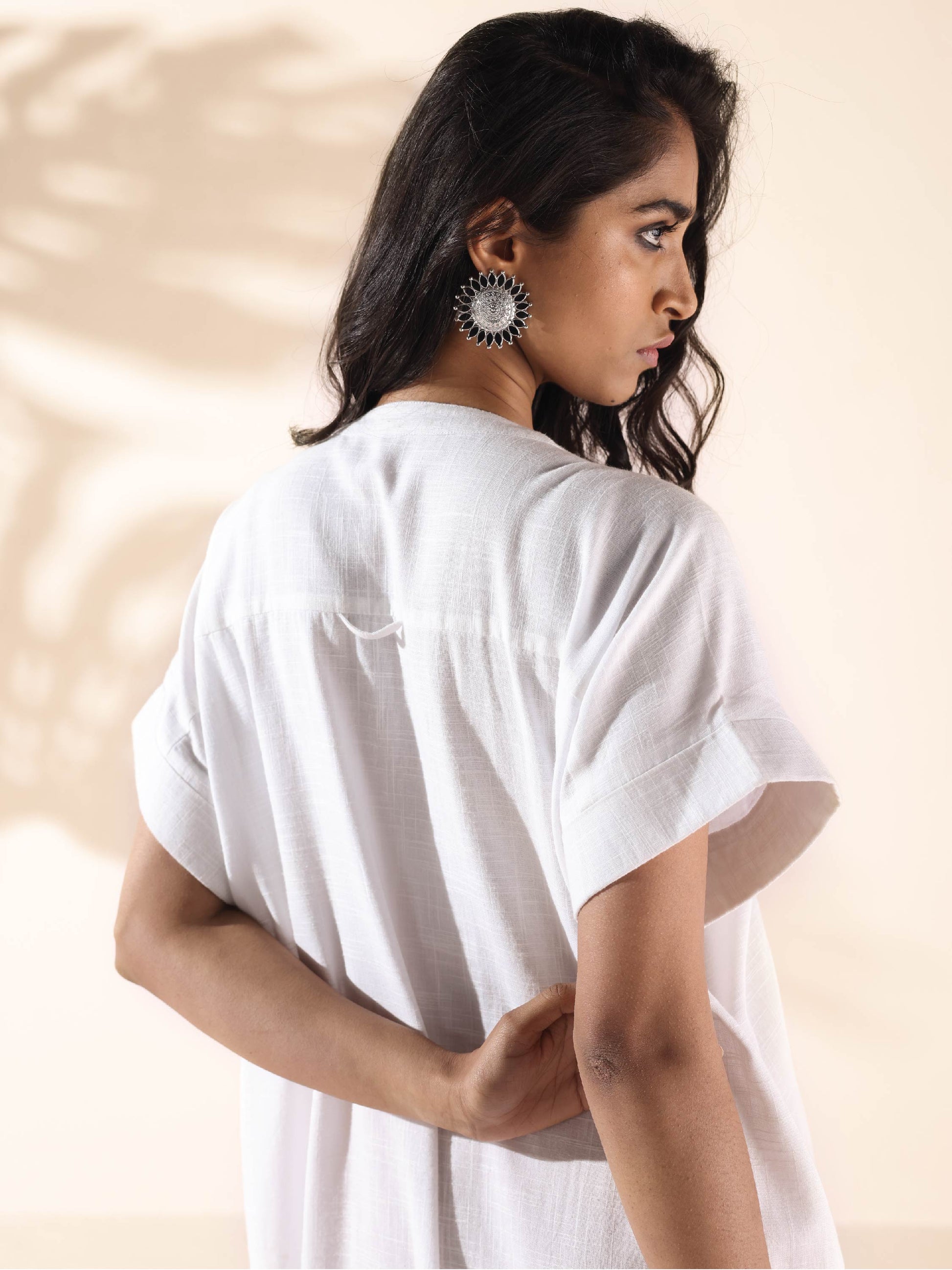 trueBrowns White Cotton Oversized Dress | Swadesiicart
