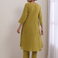 trueBrowns Avacado Green Dobby Flared Slit Kurta Pant Set | Swadesiicart
