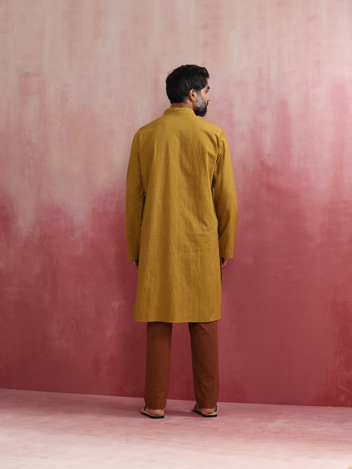 trueBrowns Men's Mustard Mandarin Collar Kurta | Swadesiicart