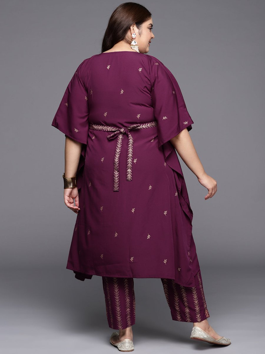 Ahalyaa Plus Size Floral Printed Kaftan Kurta with Trousers | Swadesiicart