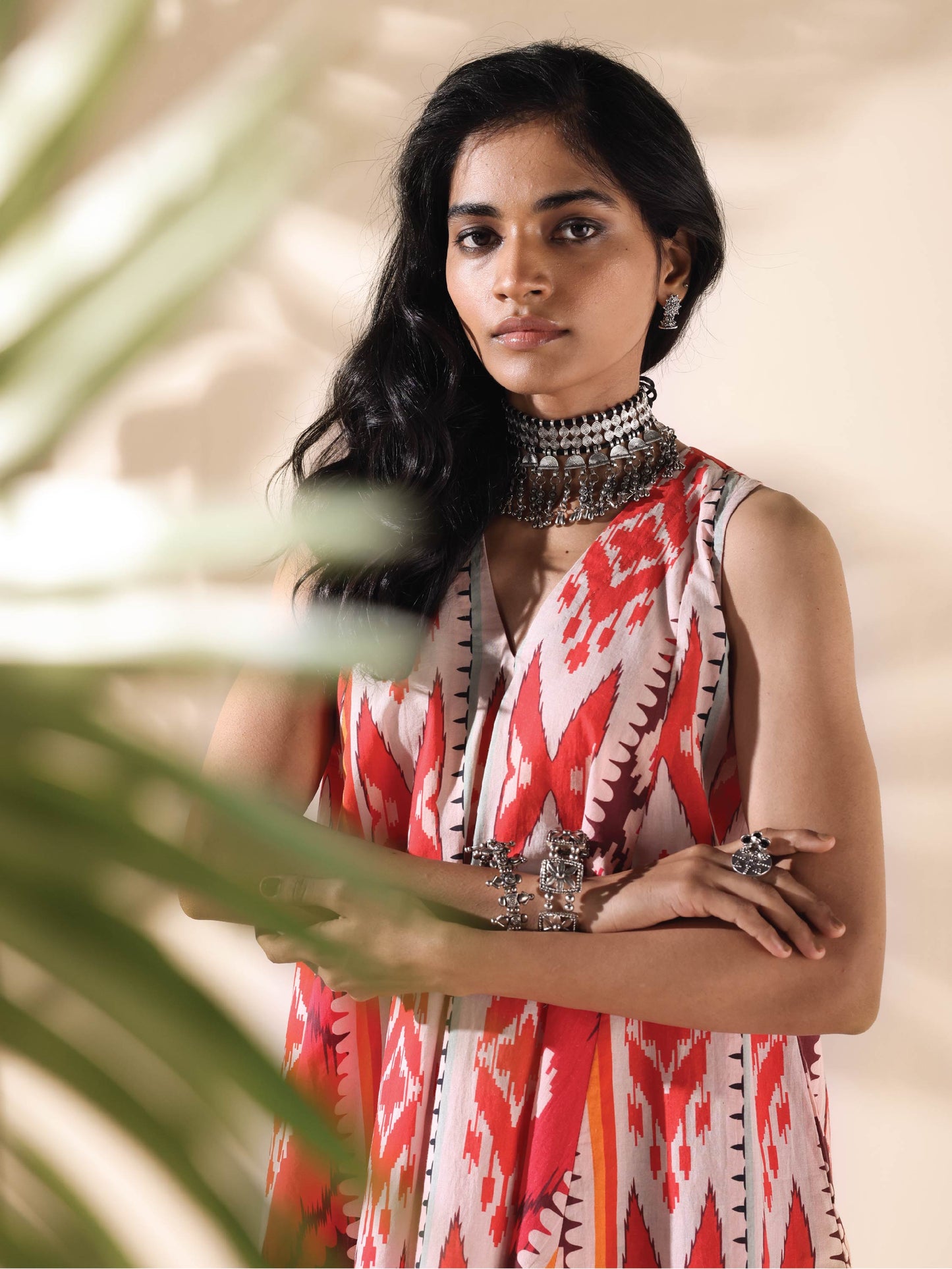trueBrowns Maroon Cotton Ikat Flared Co-ord Set - Swadesiicart