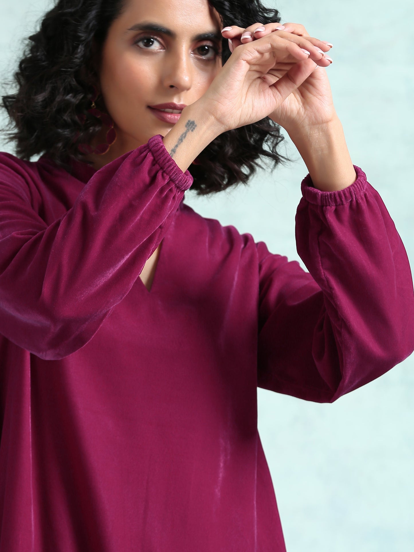 trueBrowns Magenta Velvet Co-Ord Set - Swadesiicart