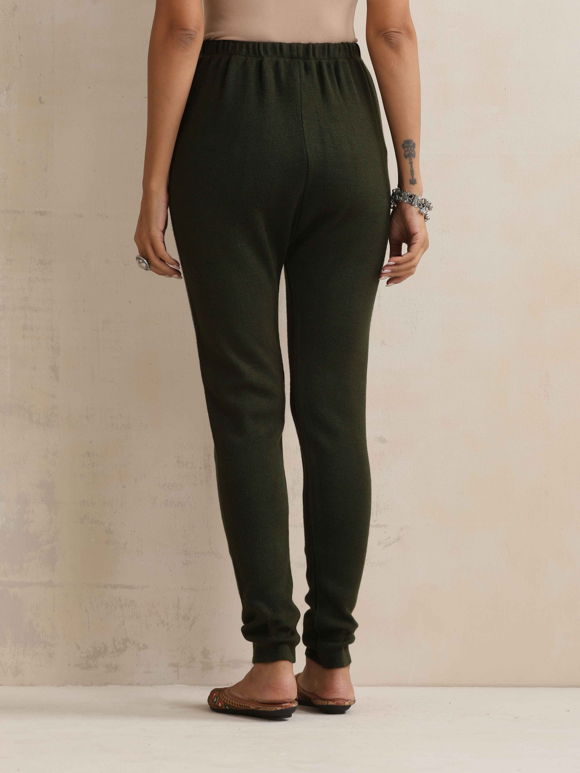 trueBrowns Green Woollen Leggings | Swadesiicart