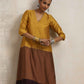 trueBrowns Gold Brown Silk A-line Kurta Set | Swadesiicart