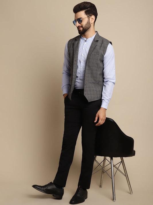 Even Apparels Men's Grey Waistcoat with Notched Lapel | Swadesiicart