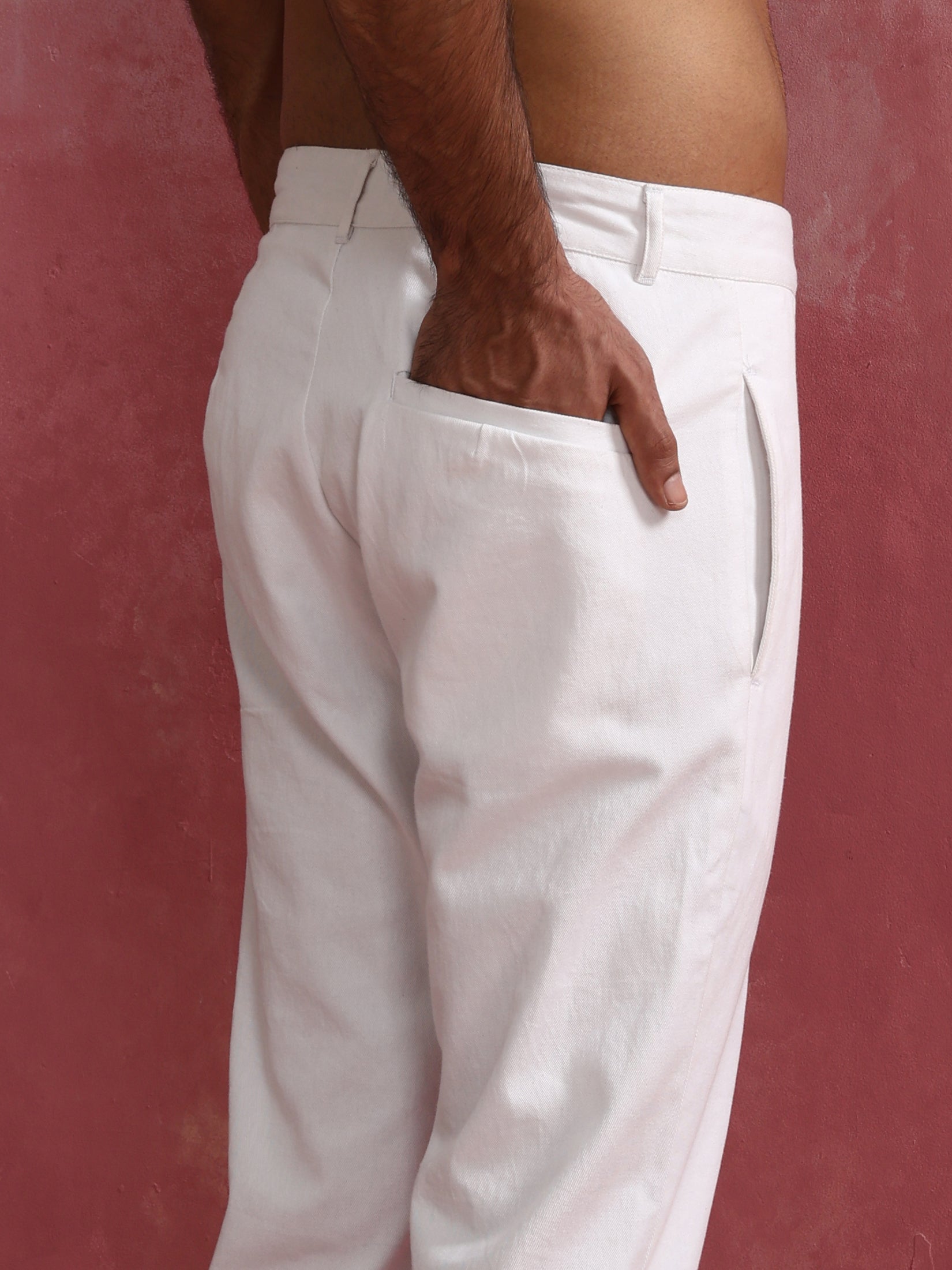 trueBrowns Men's White Cotton Twill Pants | Swadesiicart