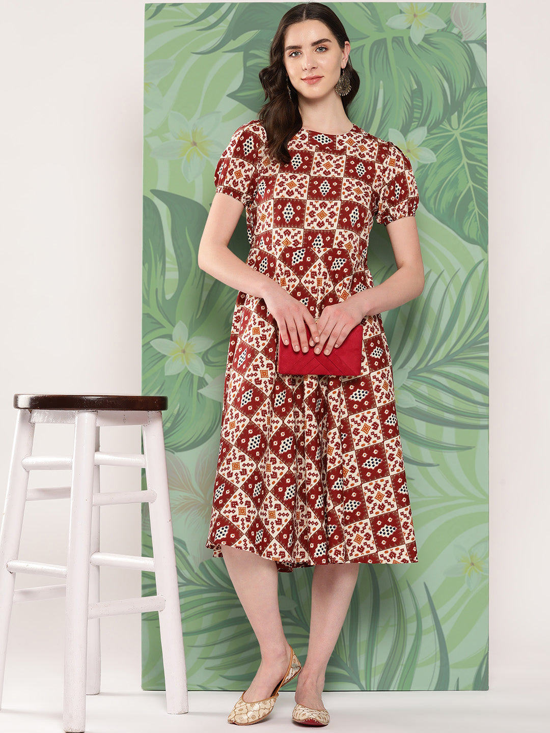 InWeave Women's Maroon Square Dress - Swadesiicart