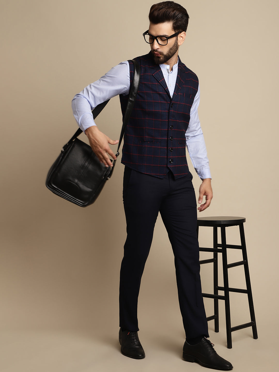 Even Apparels Men's Blue Waistcoat with Notched Lapel | Swadesiicart