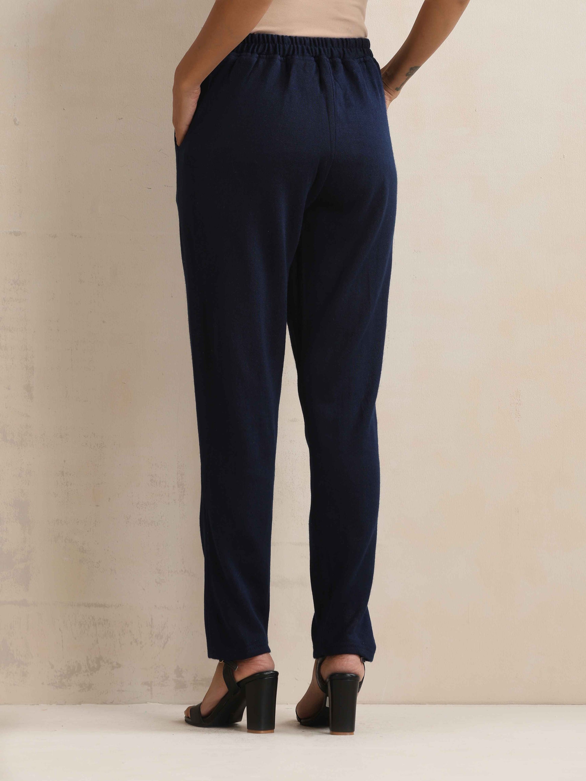 trueBrowns Navy Woollen Pants | Swadesiicart