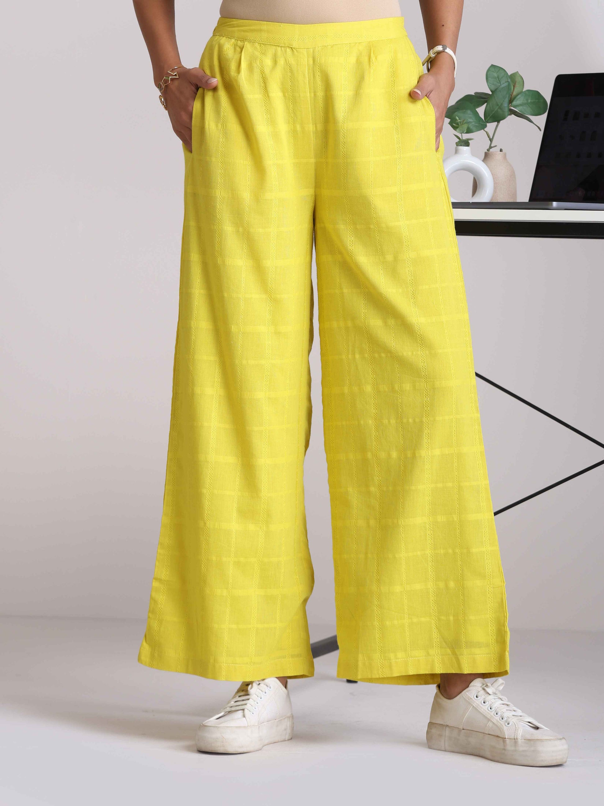 trueBrowns Lime Cotton Dobby V-Neck Co-ord Set - Swadesiicart