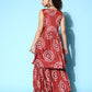 InWeave Women's Maroon Bandhani Motif Tiered Sharara Set - Swadesiicart