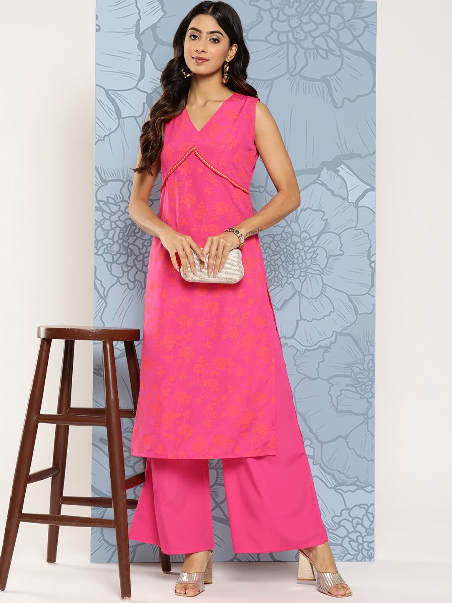 Ahalyaa Floral Printed Empire Gotta Patti Kurta With Palazzos | Swadesiicart
