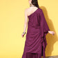 InWeave Women's Wine Mirror Work One Shoulder Kurta Set - Swadesiicart