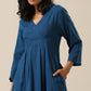 trueBrowns Classic Blue Slub Texture Overlap Pleat Kurta Pant Set | Swadesiicart