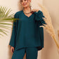 InWeave Women's Dark Ocean Full Sleeve Boho Top Bottom Set - Swadesiicart