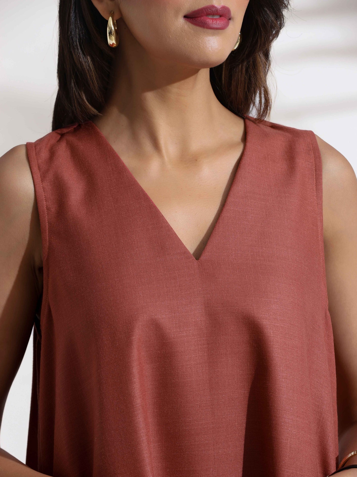 trueBrowns Pink Slub Dress | Swadesiicart