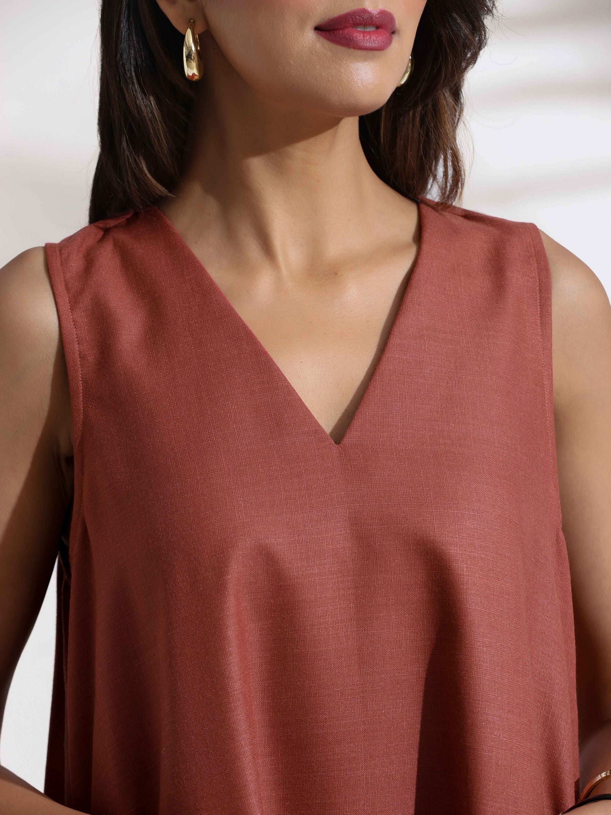 trueBrowns Pink Slub Dress | Swadesiicart