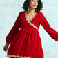 trueBrowns True Red Velvet Lace Co-Ord Set - Swadesiicart