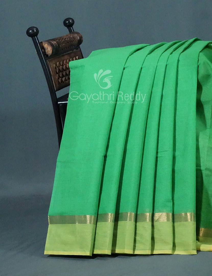 Shades of Green With Contrast Blouse Pure Mangalgiri Cotton By Gayathri Reddy Designer Studio | Swadesiicart