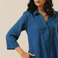 trueBrowns Classic Blue Slub Texture Collar Short Co-Ord Set - Swadesiicart