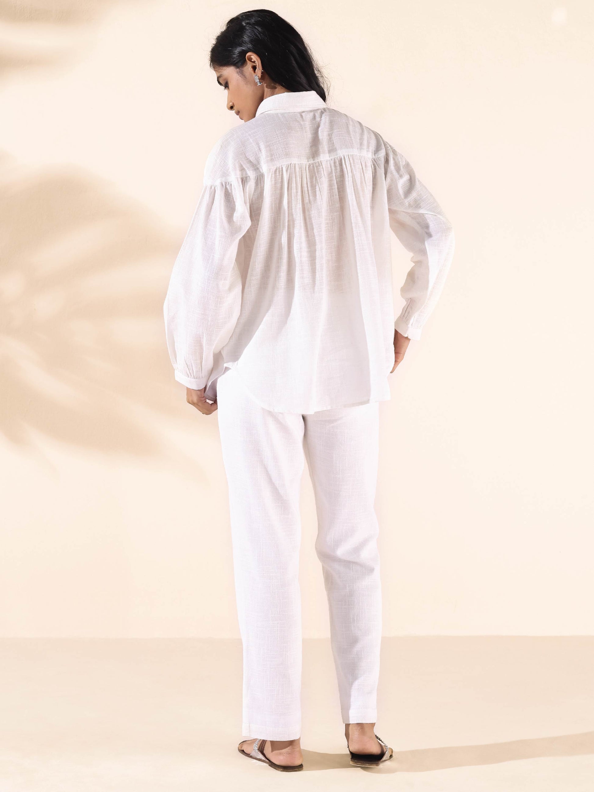 trueBrowns White Cotton Shirt Co-ord Set - Swadesiicart