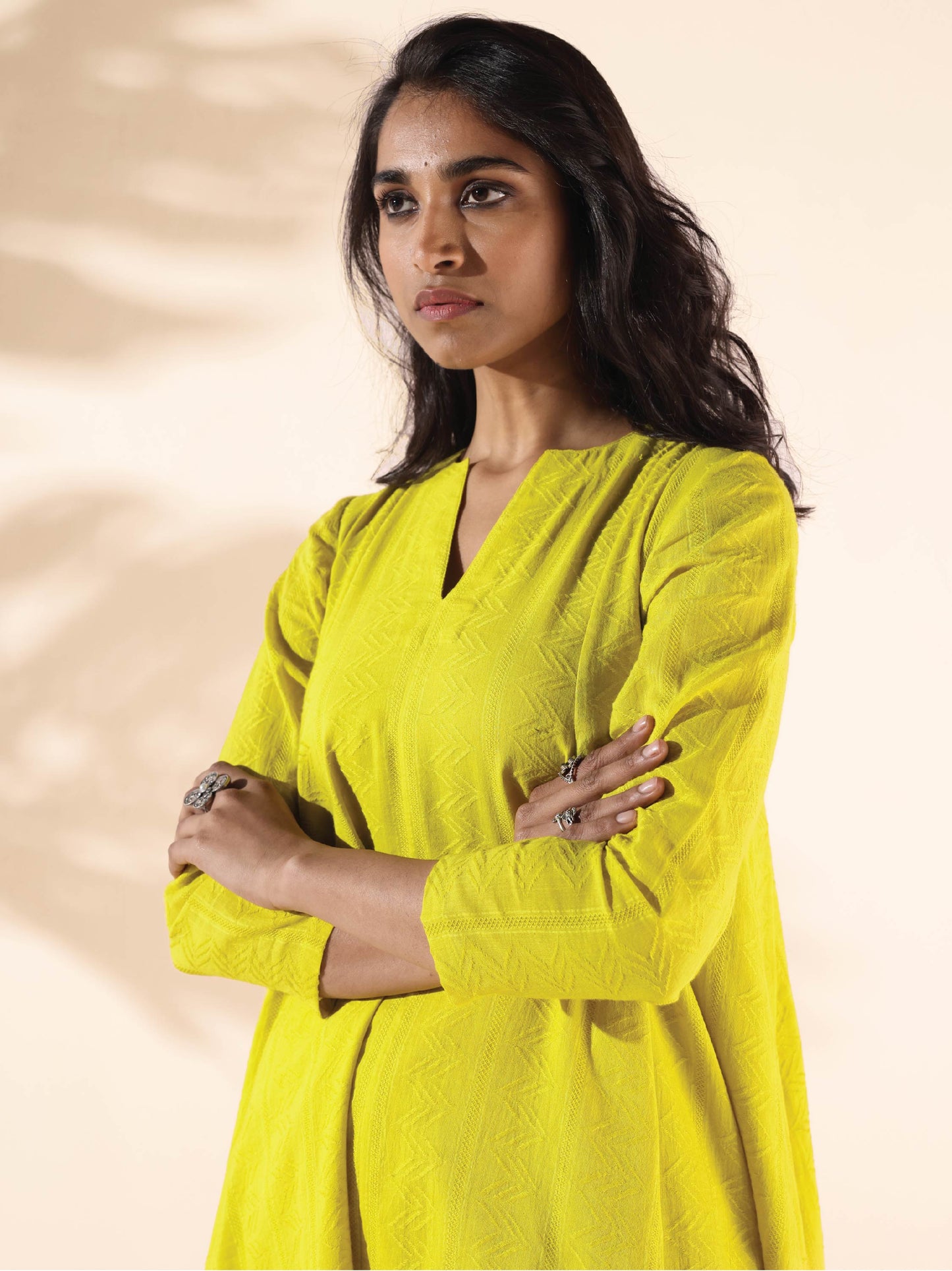 trueBrowns Lime Cotton Dobby Flared Co-ord Set - Swadesiicart