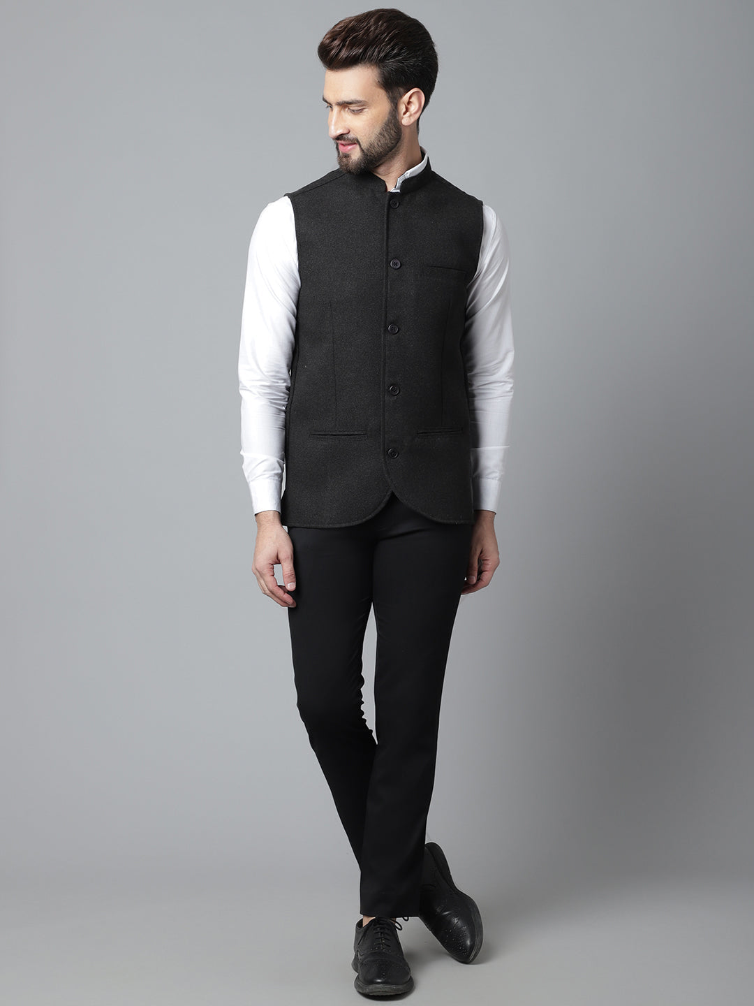 Even Apparels Men's Black Pure Wool Nehru Jacket | Swadesiicart