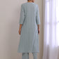 trueBrowns Eggshell Blue Dobby Neck Pleat Kurta Pant Set | Swadesiicart
