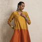 trueBrowns Gold Orange Silk A-line Kurta Set | Swadesiicart