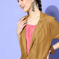 InWeave Women's Camel Brown Cream Pant Coord Set With Peach Crop Top - Swadesiicart