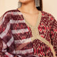 InWeave Women's Wine Ikkat Print Alia Cut Gota Work Kurta Set W Wine Leh Dup - Swadesiicart