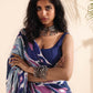 trueBrowns Blue Purple Muslin Ikat Saree | Swadesiicart