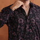 trueBrowns Men's Black Floral Printed Short Kurta | Swadesiicart