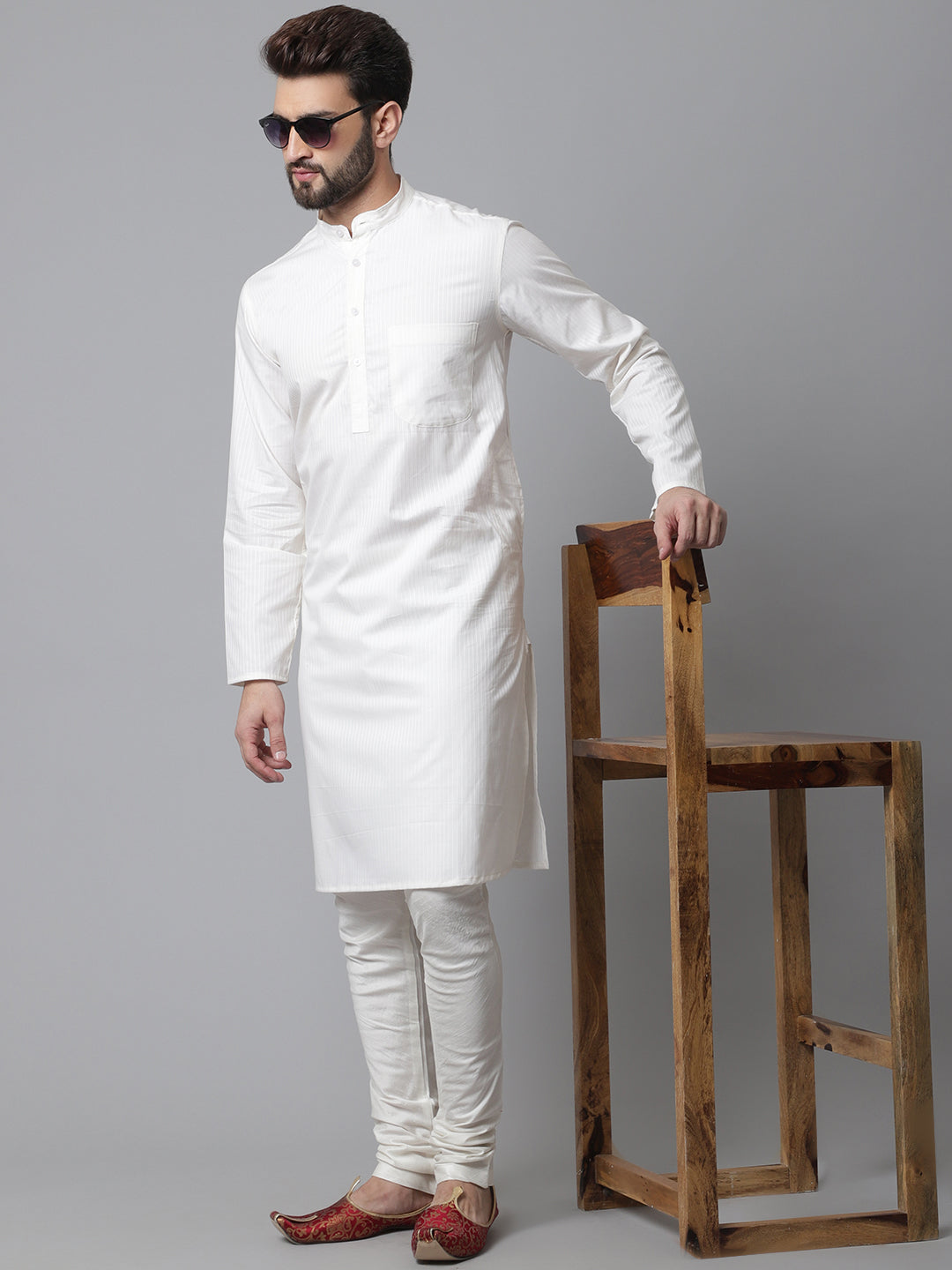Even Apparels White Pure Cotton Kurta With Band Collar | Swadesiicart