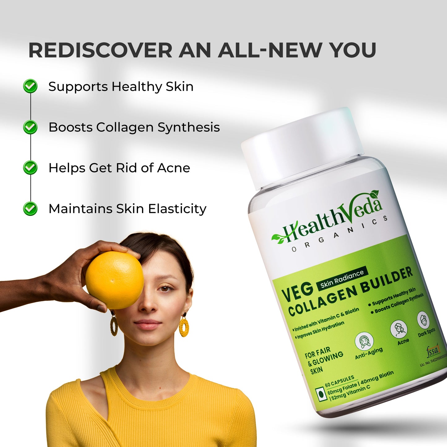 Health Veda Organics Plant Based Skin Radiance Collagen Builder Capsules - Swadesiicart