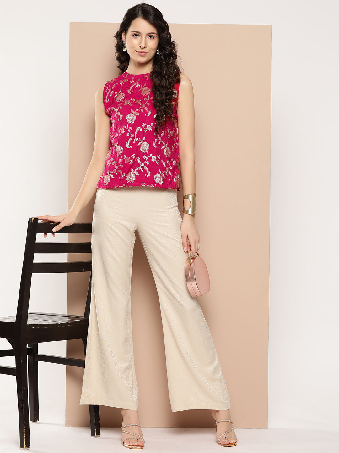 InWeave Women's Fuchsia Brocade Halter Top - Swadesiicart