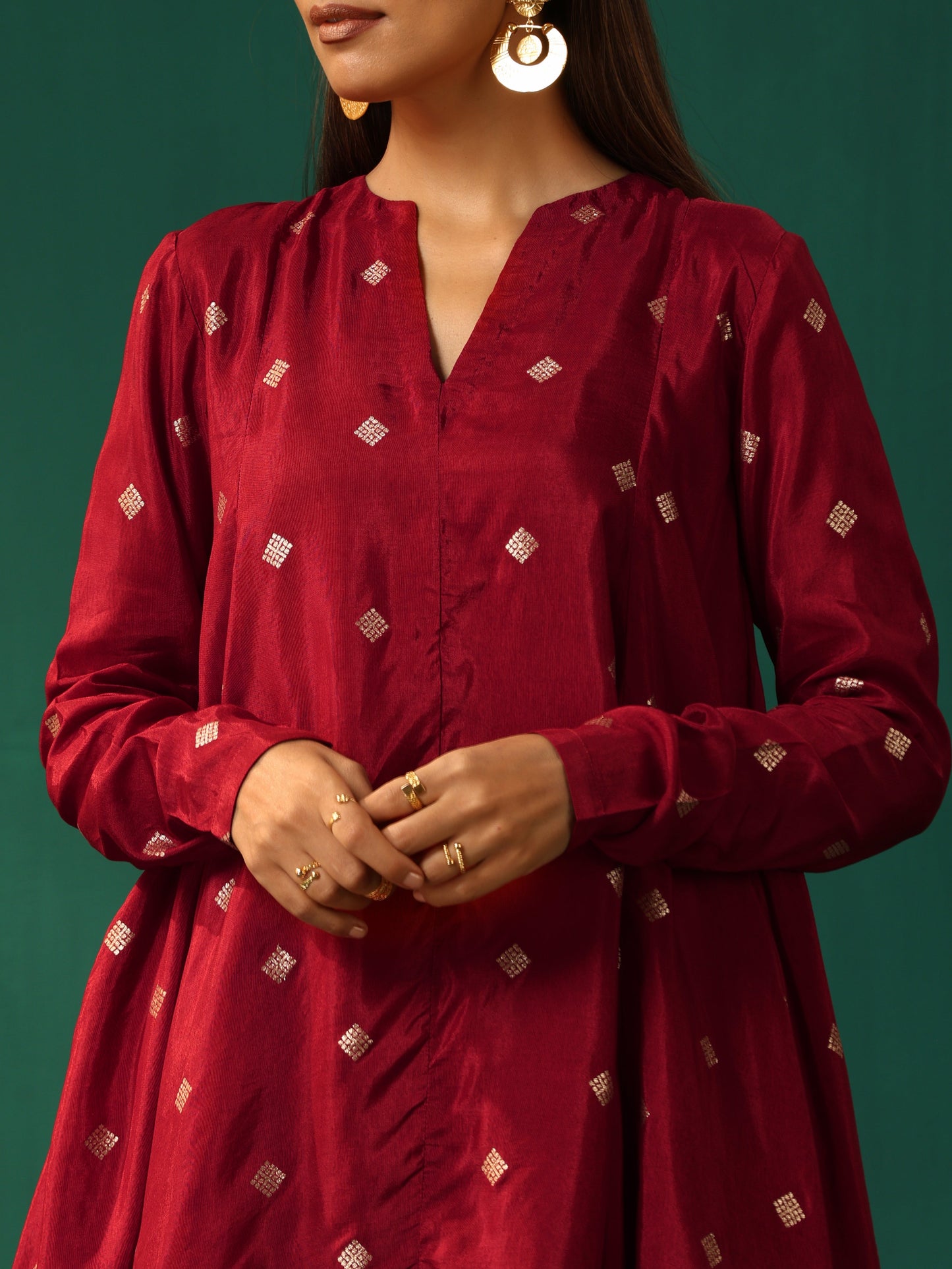 trueBrowns Maroon Diamond Viscose Silk Relaxed Co-ord Set - Swadesiicart