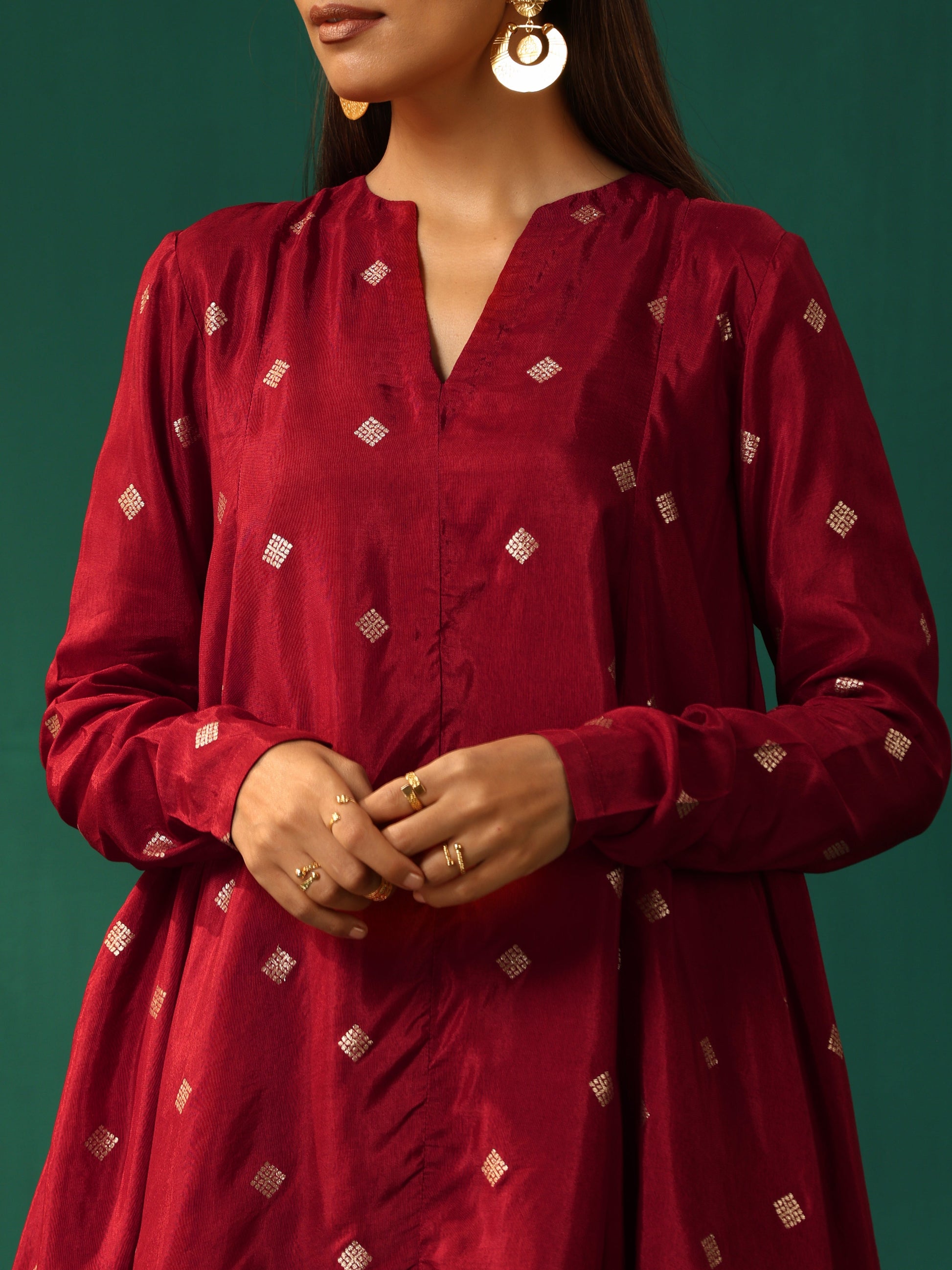 trueBrowns Maroon Diamond Viscose Silk Relaxed Co-ord Set - Swadesiicart