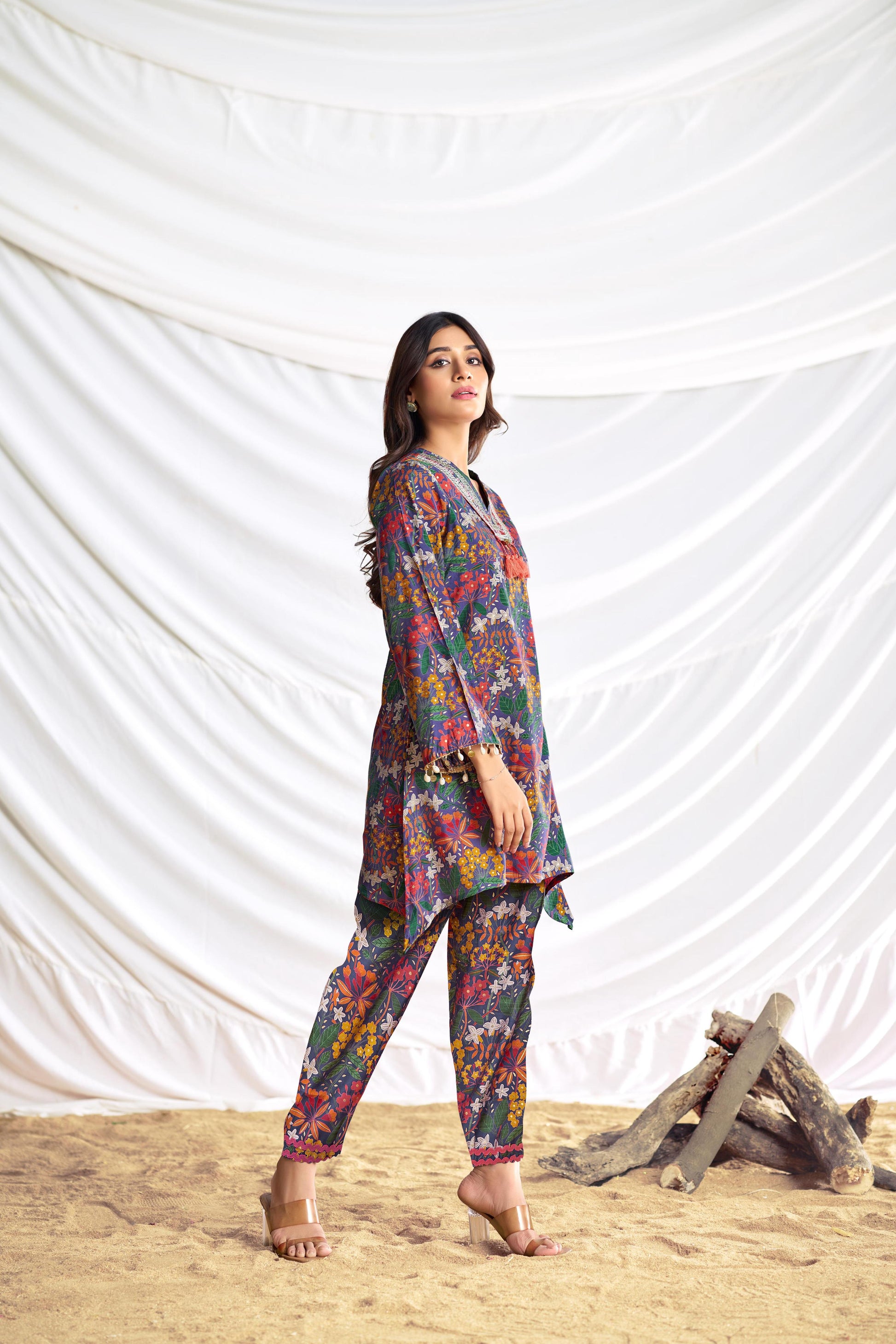 BulBul Dharvi Chanderi Blue Co-Ord Set - Swadesiicart