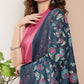 InWeave Women's Fuchsia Lurex Boho Kurta Set With Blue Printed Cotton Dupatta - Swadesiicart