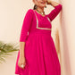 InWeave Women's Fuchsia Round Neck Square Gota Work Kurta Pant Set - Swadesiicart