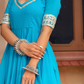 Pomcha Jaipur Kalamkari Blue Pure Cotton Anarkali Set | Swadesiicart