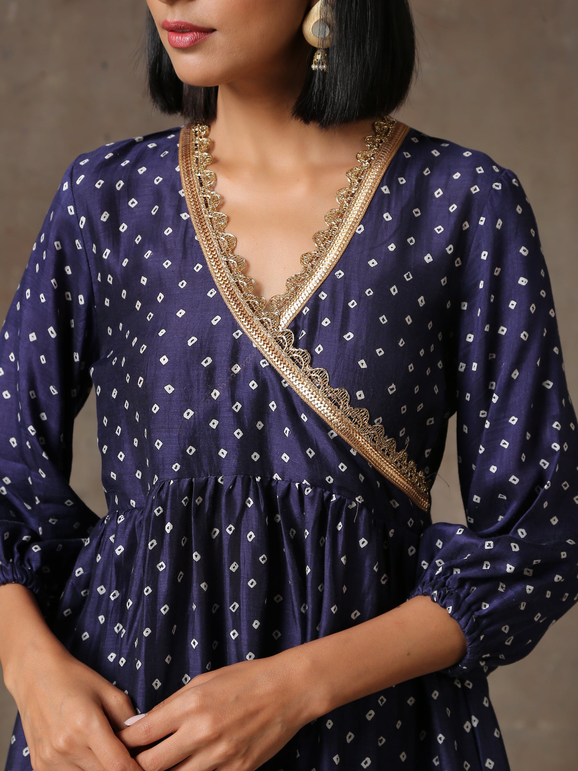 trueBrowns Blue Bandhani Printed Silk Co-Ord Set - Swadesiicart