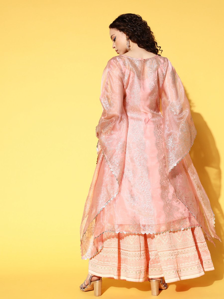 Ahalyaa Women Ethnic Motifs Printed Gotta Patti Organza Kaftan Kurta | Swadesiicart